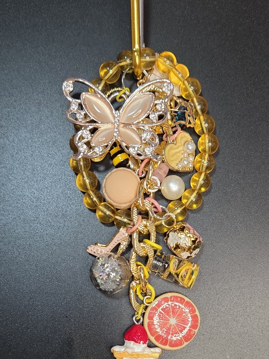 Handmade Accessories - Butterfly keychain charm  featuring yellow beaded stretch  bracelet!